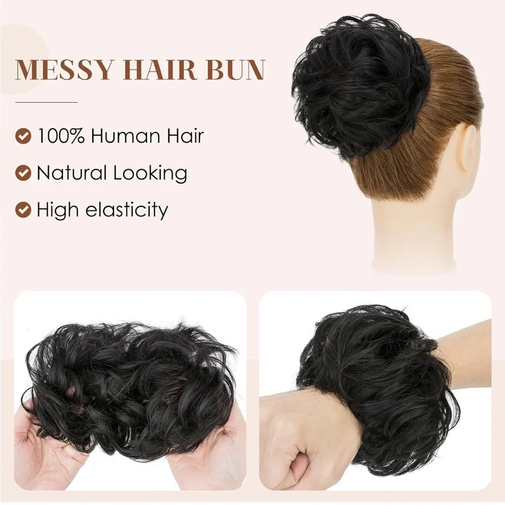 Human Hair Jet Black Messy Bun Hair Extension Scrunchie